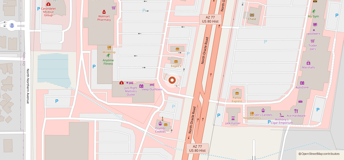 Mapa con la ubicación de Black Rock Coffee, 7901 N Oracle Rd, Tucson AZ 85704