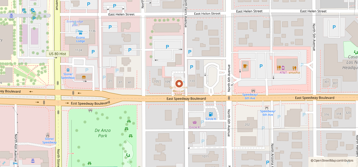 Mapa con la ubicación de Carrizal Molino Cocina, 119 E Speedway Blvd, Tucson AZ 85705