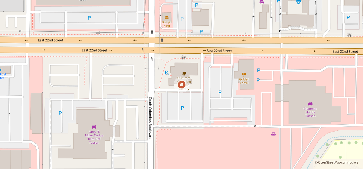 Mapa que muestra la ubicación de Eckstrom-Columbus Library, 4350 E 22nd St, Tucson AZ 85711