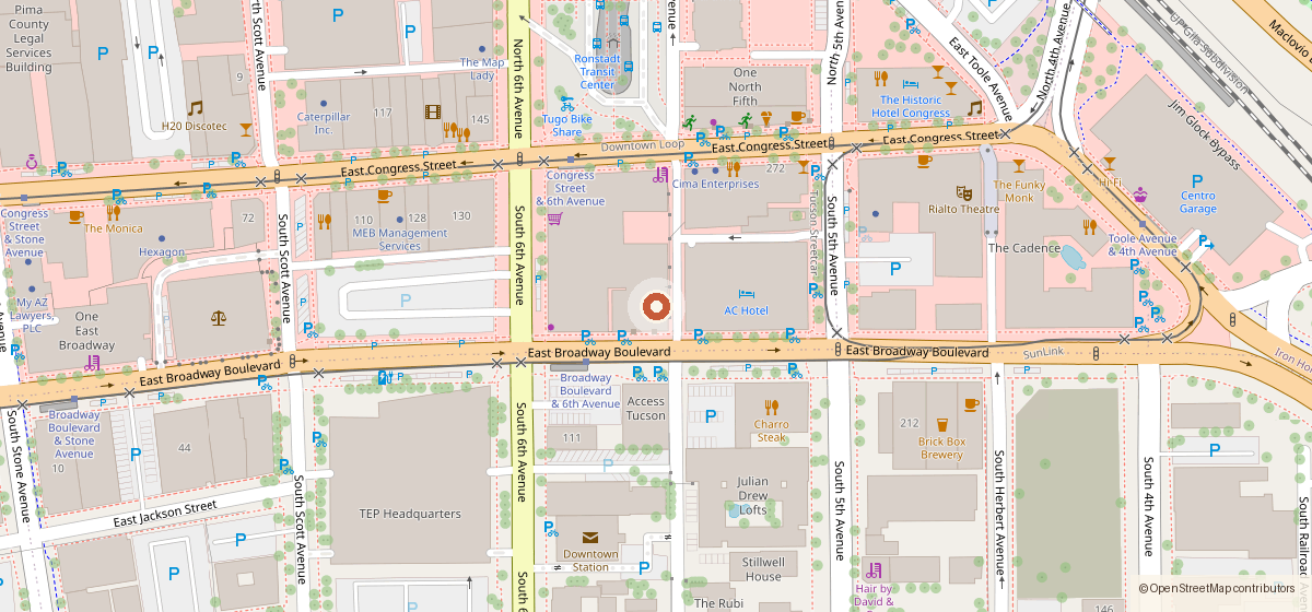 Mapa con la ubicación de Pueblo Vida Brewing, 121 E. Broadway Blvd.