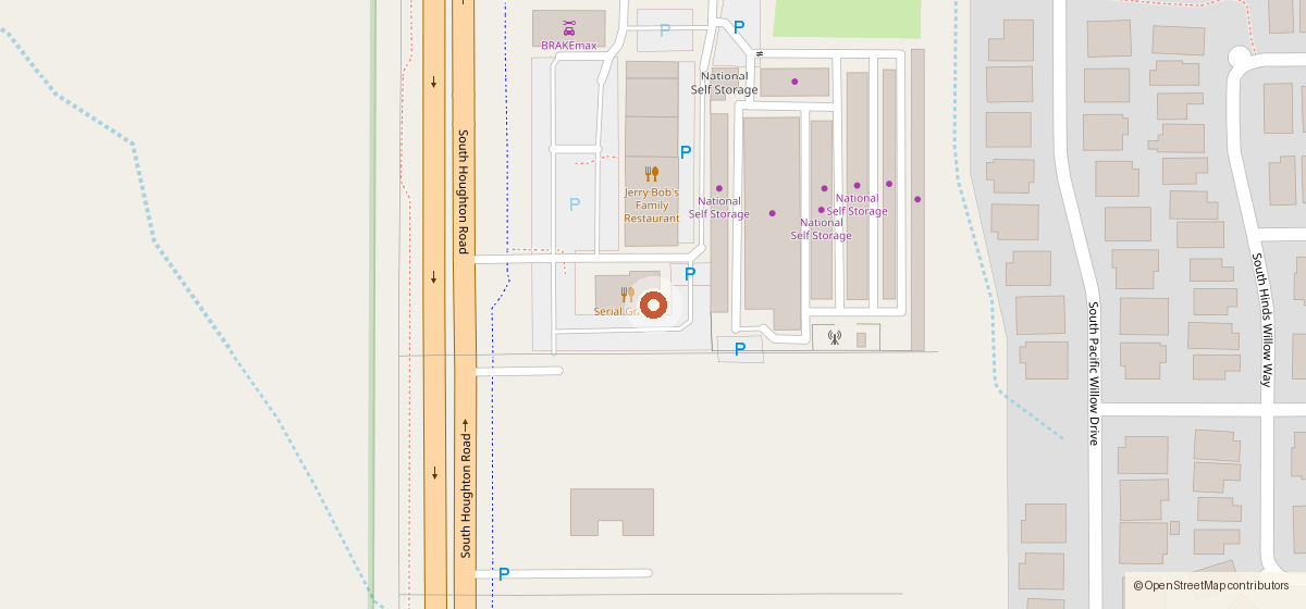 Mapa con la ubicación de Serial Grillers, 7585 S. Houghton Rd.
